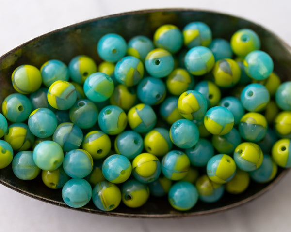 6mm Druk Aqua Seafoam and Lime Green Round Beads 0EVE2711