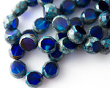 12mm Sapphire and Teal Blue with Picasso Finish Table Cut Coin Bead INVA-XX12TCCB-BXP