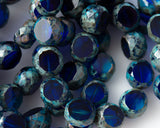 12mm Sapphire and Teal Blue with Picasso Finish Table Cut Coin Bead INVA-XX12TCCB-BXP