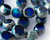 12mm Sapphire and Teal Blue with Picasso Finish Table Cut Coin Bead INVA-XX12TCCB-BXP