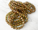 6mm Druk Bead Vintage Tri Cut Style Olive Green and Gold Czech Glass Beads 0EVE1606