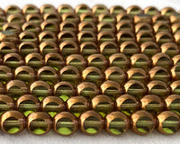 6mm Druk Bead Vintage Tri Cut Style Olive Green and Gold Czech Glass Beads 0EVE1606