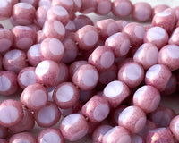 6mm Druk Opaque Pink with Metallic Edge Vintage Tri Cut Style Czech Glass Beads 0EVE2012