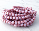 6mm Druk Opaque Pink with Metallic Edge Vintage Tri Cut Style Czech Glass Beads 0EVE2012