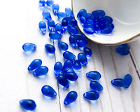 6x9mm Sapphire Blue Side Drilled Teardrop Czech Glass Smooth Pressed Glass Drop Bead 00EVE893