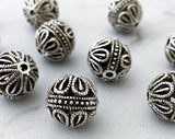 14mm Large Round Spacer Beads Antique Silver Filigree Decorative Metal Balls 2mm Large Hole - 4 Beads 0EVE1372