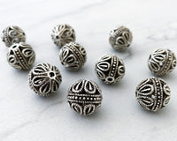 14mm Large Round Spacer Beads Antique Silver Filigree Decorative Metal Balls 2mm Large Hole - 4 Beads 0EVE1372