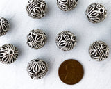 14mm Large Round Spacer Beads Antique Silver Filigree Decorative Metal Balls 2mm Large Hole - 4 Beads 0EVE1372