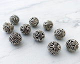 14mm Large Round Spacer Beads Antique Silver Filigree Decorative Metal Balls 2mm Large Hole - 4 Beads 0EVE1372