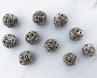 14mm Large Round Spacer Beads Antique Silver Filigree Decorative Metal Balls 2mm Large Hole - 4 Beads 0EVE1372