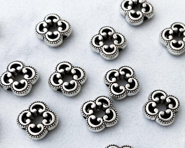 10mm Large Hole Decorative Spacer Beads Antique Silver Filigree Squares 2mm Hole Vintage Style Rare Find 0EVE13672