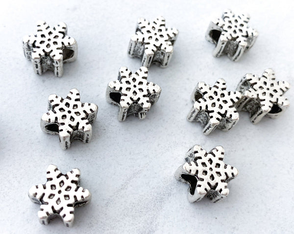 12mm Snowflake Beads Large Hole Antique Silver Metal Christmas Beads Jewelry Crafts - 5 Beads 0EVE1353