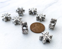 14mm Snowflake Beads Large Hole Antique Silver Metal Spacer Beads Large Spacer Christmas Jewelry Christmas Crafts - 10 Beads 0EVE1352