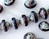 Saturn Beads / Orbit Beads 8x10mm Czech Glass Dark Amethyst Purple with Patina Picasso Finish 0EVE1447