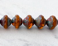 Saturn Beads / Orbit Beads 8x10mm Czech Glass Burnt Sienna Orange with Picasso Finish 0EVE1450