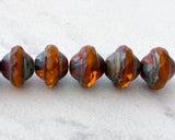 Saturn Beads / Orbit Beads 8x10mm Czech Glass Burnt Sienna Orange with Picasso Finish 0EVE1450