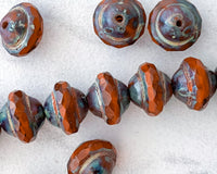 Saturn Beads / Orbit Beads 8x10mm Czech Glass Burnt Sienna Orange with Picasso Finish 0EVE1450