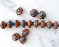 Saturn Beads / Orbit Beads 8x10mm Czech Glass Burnt Sienna Orange with Picasso Finish 0EVE1450