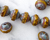 Saturn Beads / Orbit Beads 8x10mm Czech Glass Dandelion Yellow with Picasso Finish 0EVE1443