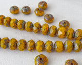 6x8mm Rondelle Beads Yellow Squash with Brown Picasso Finish Czech Glass Fire Polished Beads 0EVE1419