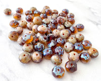 6x8mm Rondelle Beads Coffee with Cream and Lavender Hues Czech Glass Fire Polished Beads 0EVE1415