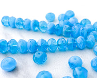 6x8mm Rondelle Beads Blue Skies Light Blue and White Czech Glass Fire Polished Beads 0EVE1416