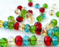 6x8mm Rondelle Beads Mixed Lot Picasso Beads - Clear Picasso, Aqua Picasso, Green Picasso and Red Picasso Fire Polished Czech Glass Christmas Beads Mixed Bead Soup 0EVE1418