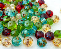 6x8mm Rondelle Beads Mixed Lot Picasso Beads - Clear Picasso, Aqua Picasso, Green Picasso and Red Picasso Fire Polished Czech Glass Christmas Beads Mixed Bead Soup 0EVE1418