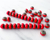 6x8mm Rondelle Beads Opaque Bright Red Picasso Czech Glass Fire Polished Beads 0EVE1417