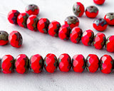 6x8mm Rondelle Beads Opaque Bright Red Picasso Czech Glass Fire Polished Beads 0EVE1417