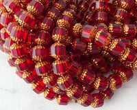 10mm Siam Red Crown Cathedral Beads with Gold Edge 0EVE1547