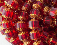 10mm Siam Red Crown Cathedral Beads with Gold Edge 0EVE1547