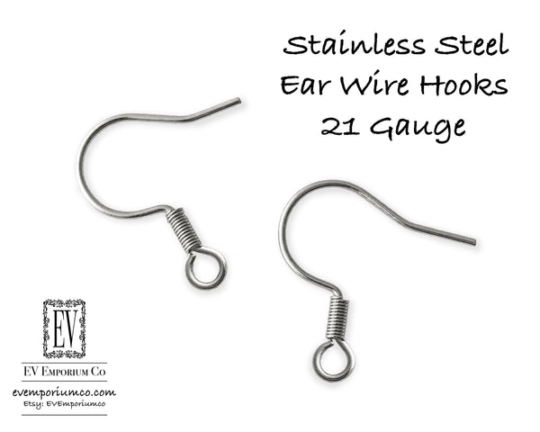 Stainless Steel Earring Wires Silver Tone Hook Earring Findings 21 Gauge Sensitive Ear Non Tarnish Corrosion and Oxidation Resistant - 50 pc