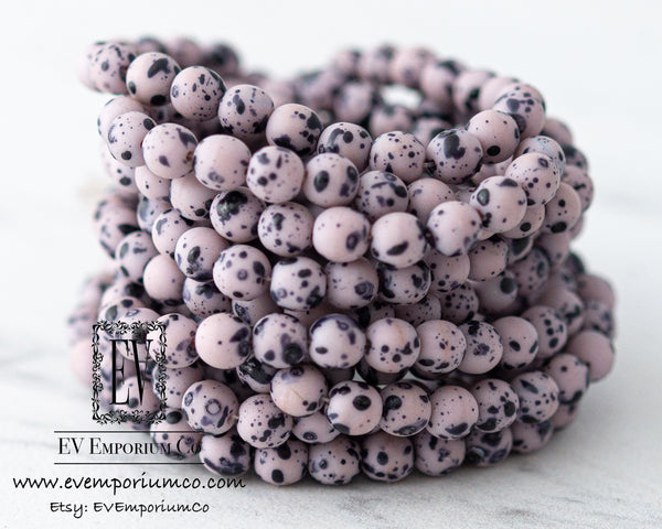 Speckled Egg Beads 6mm Round Druk Bead Matte Pastel Purple Thistle with Black Speckles 0EVE1990