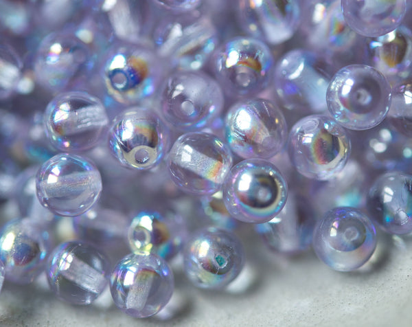 6mm Druk Bead Light Purple AB Alexandrite Smooth Round Glass 00EVE438