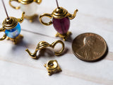 3D Teapot Bead Caps Antique Gold Tea Infuser Charms 00EVE490