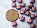 8mm Small Glass Star Beads Lumi Amethyst Purple with Bronze Accents Czech Glass Celestial Pentagram 00EVE814