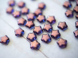 8mm Small Glass Star Beads Lumi Amethyst Purple with Bronze Accents Czech Glass Celestial Pentagram 00EVE814