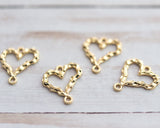 2 Hole Jewelry Connectors Gold Plated Heart Faux Hammered Metal Texture Jewelry Findings Pendants 0EVE1010