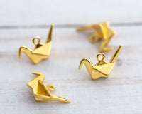 Origami Crane Gold Plated Charm Pendant 3D for Jewelry Making and Crafts - 4 Pieces 00EVE957