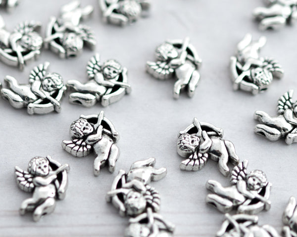 Cupid Metal Spacer Beads Antique Silver Flying Cherub Valentine's Day Jewelry Bulk Buy Option 00EVE939