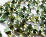 6x9mm Lumi Moss Green Side Drilled Teardrop Czech Glass Smooth Pressed Glass Drop Bead 00EVE928