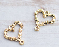 2 Hole Jewelry Connectors Gold Plated Heart Faux Hammered Metal Texture Jewelry Findings Pendants 0EVE1010