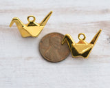 Origami Crane Gold Plated Charm Pendant 3D for Jewelry Making and Crafts - 4 Pieces 00EVE957