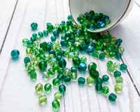 "Green Goodness" Green Czech Fire Polished Glass Beads Mixed Lot 6mm & 8mm Bead Soup Bulk Buy 0EVEML16