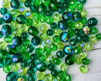 "Green Goodness" Green Czech Fire Polished Glass Beads Mixed Lot 6mm & 8mm Bead Soup Bulk Buy 0EVEML16