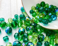 "Green Goodness" Green Czech Fire Polished Glass Beads Mixed Lot 6mm & 8mm Bead Soup Bulk Buy 0EVEML16