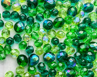 "Green Goodness" Green Czech Fire Polished Glass Beads Mixed Lot 6mm & 8mm Bead Soup Bulk Buy 0EVEML16