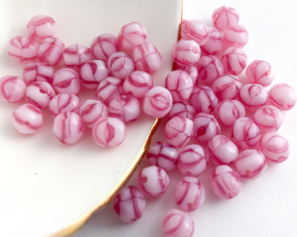 6mm Fire Polished Pink Striped Glass Beads 00EVE450