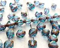 Bicone Beads Fancy Cut Antik Czech Glass 10x8mm Aqua Blue Violet Mix with Bronze Edge 0EVE1269